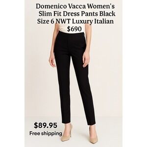 Domenico‎ Vacca Womens Slim Fit Dress Pants Black Size 6 NWT Luxury Italian Wool